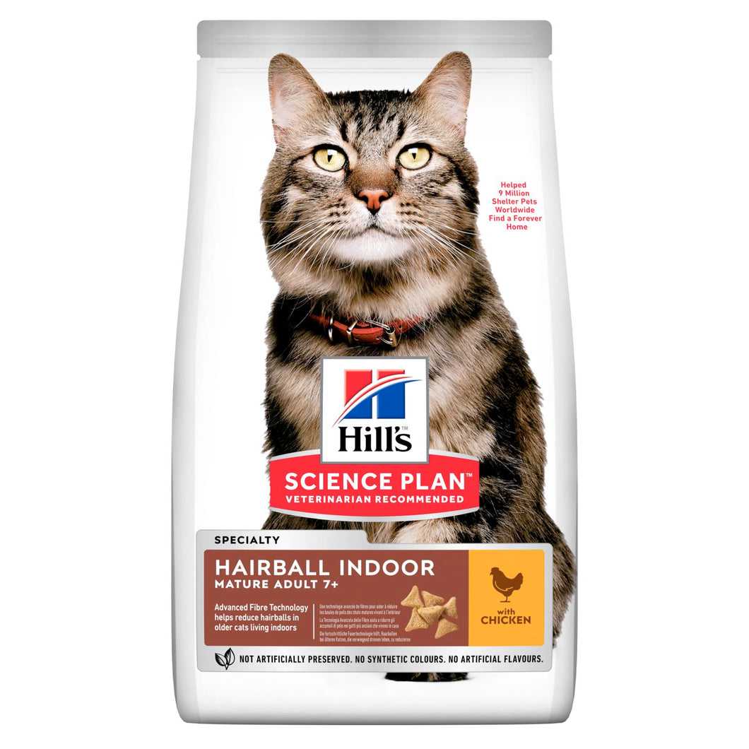 Hill's Science Plan Mature Adult 7+ Hairball Indoor Alimento per Gatti con Pollo
